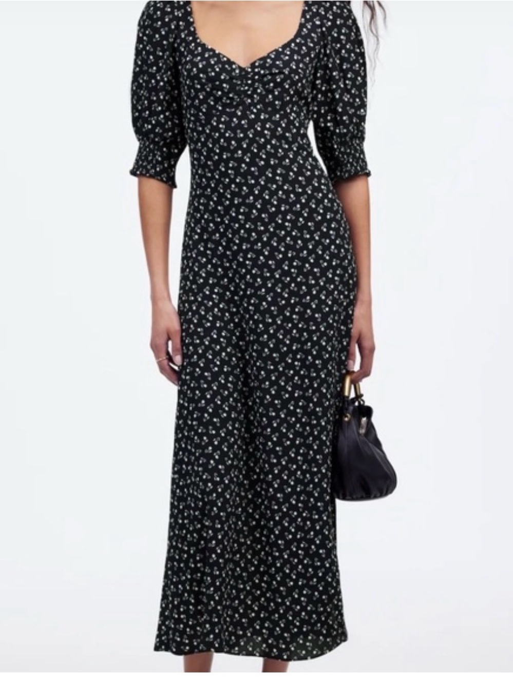 Madewell Navy Floral Midi Dress Smocked Puff Sleeves Size 6